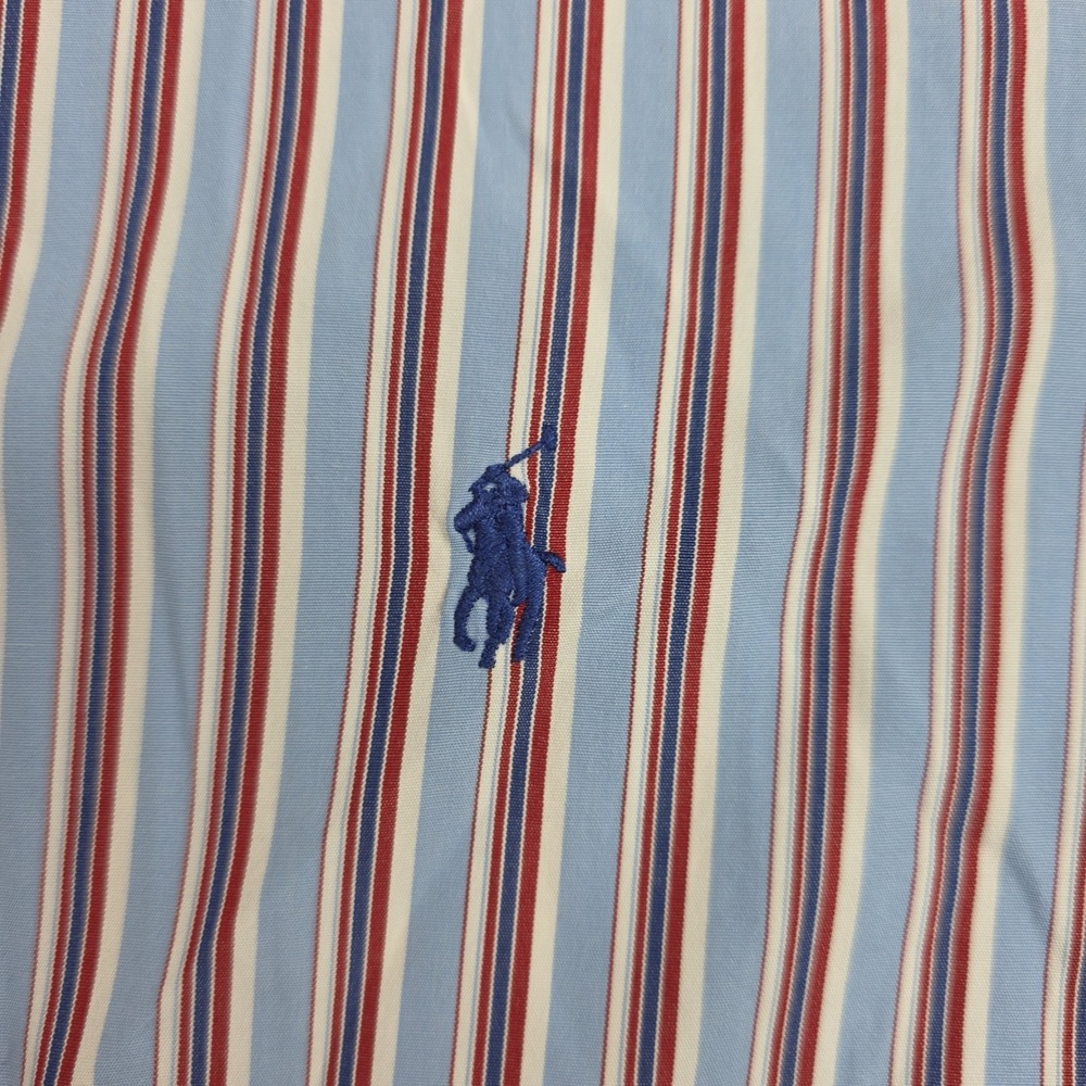 Vintage Ralph Lauren Blake Mens Medium Blue Red Striped Cotton Button Down Shirt - Picture 3 of 10